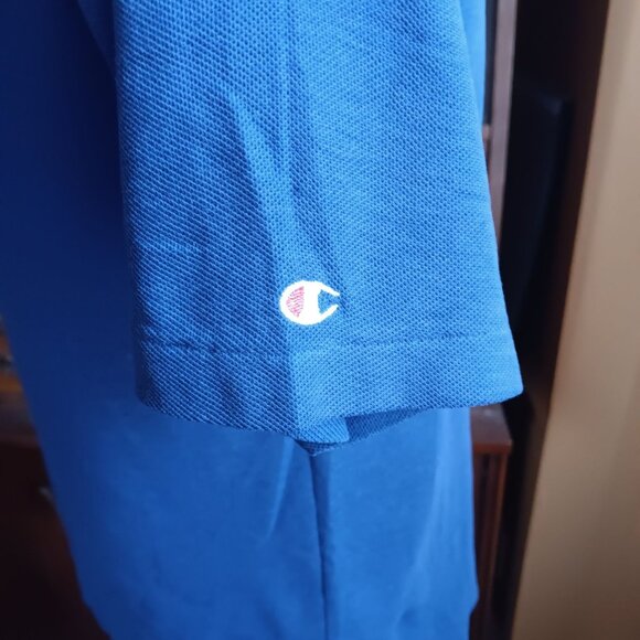 Vintage Mens Polo Shirt LARGE 80's CHAMPION KNIT EMBROIDERED SEMINARY BLUE GOLF - Picture 5 of 9